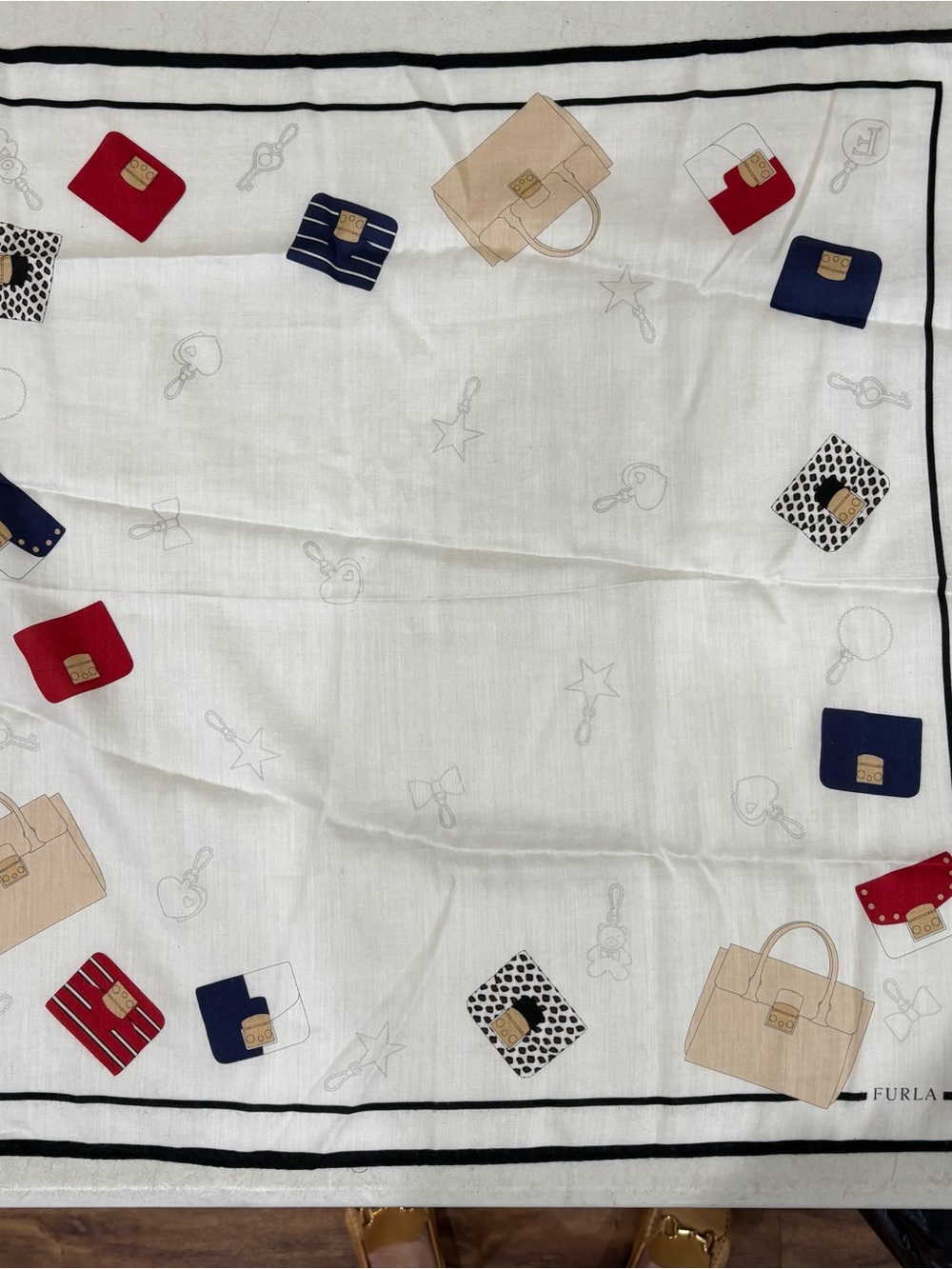 Furla Women's Cream Scarf with Multicolor Bag Motif